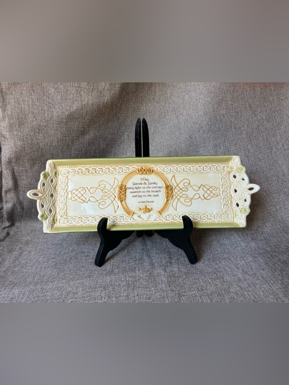 Irish Proverb Embossed Celtic Ceramic Cheese Bread Tray Grasslands Road 15" x 5"